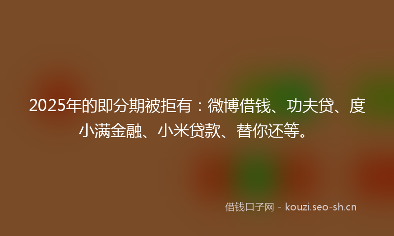 2025年的即分期被拒有：微博借钱、功夫贷、度小满金融、小米贷款、替你还等。