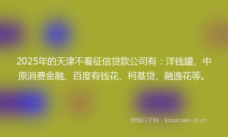 2025年的天津不看征信贷款公司有：洋钱罐、中原消费金融、百度有钱花、柯基贷、融逸花等。