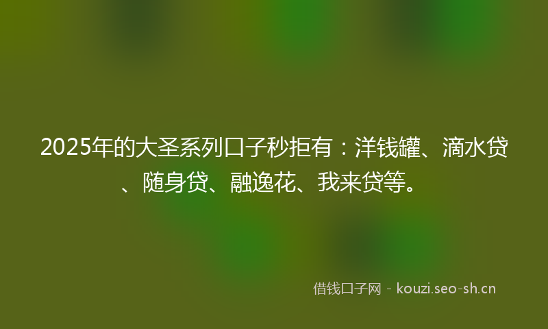 2025年的大圣系列口子秒拒有：洋钱罐、滴水贷、随身贷、融逸花、我来贷等。
