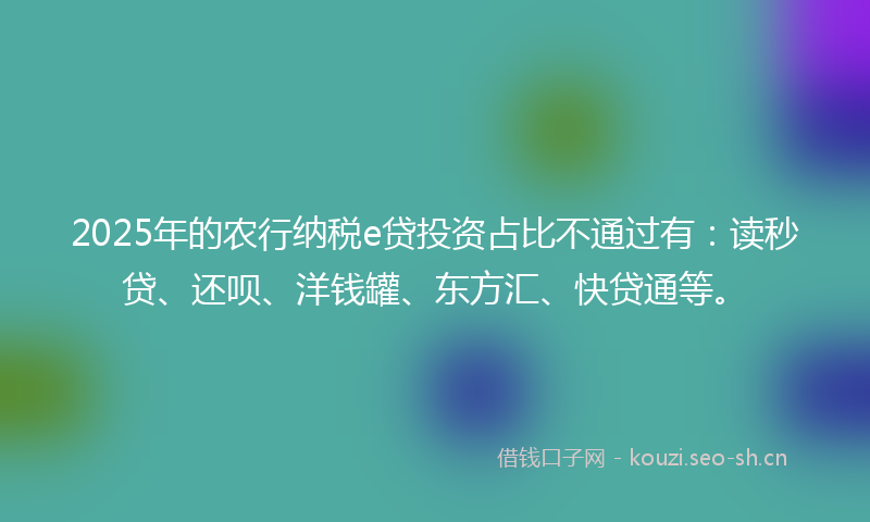 2025年的农行纳税e贷投资占比不通过有：读秒贷、还呗、洋钱罐、东方汇、快贷通等。