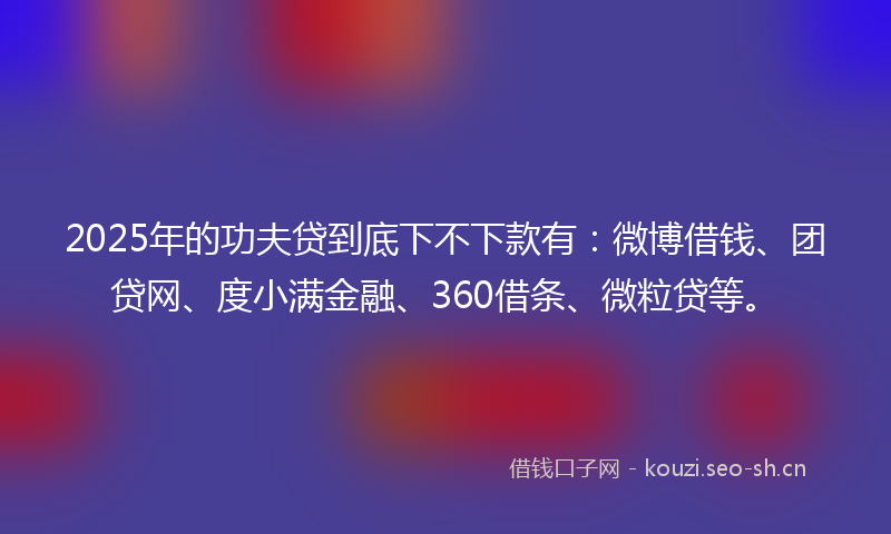 2025年的功夫贷到底下不下款有：微博借钱、团贷网、度小满金融、360借条、微粒贷等。