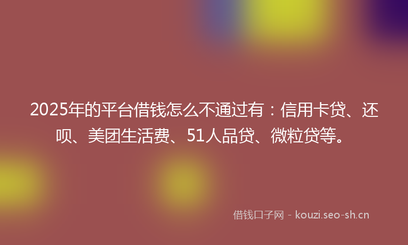 2025年的平台借钱怎么不通过有:信用卡贷、还呗、美团生活费、51人品贷、微粒贷等。