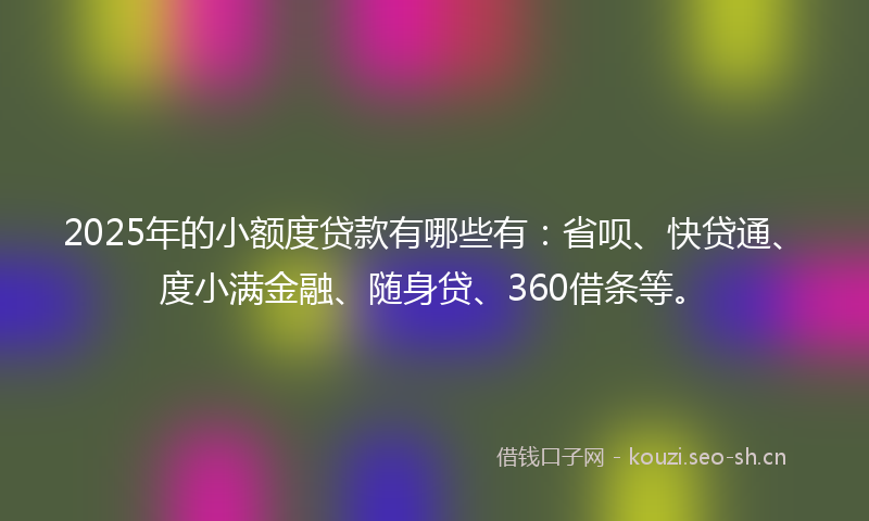 2025年的小额度贷款有哪些有：省呗、快贷通、度小满金融、随身贷、360借条等。