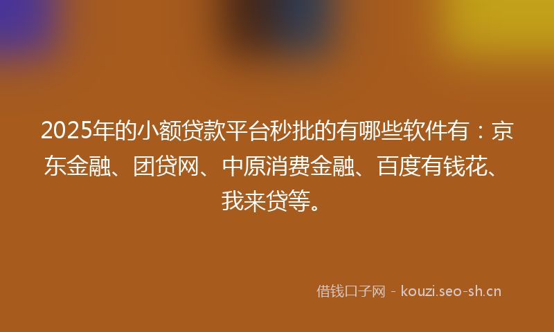 2025年的小额贷款平台秒批的有哪些软件有：京东金融、团贷网、中原消费金融、百度有钱花、我来贷等。