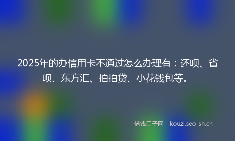 2025年的办信用卡不通过怎么办理有：还呗、省呗、东方汇、拍拍贷、小花钱包等。