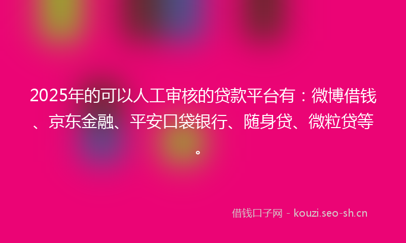 2025年的可以人工审核的贷款平台有：微博借钱、京东金融、平安口袋银行、随身贷、微粒贷等。