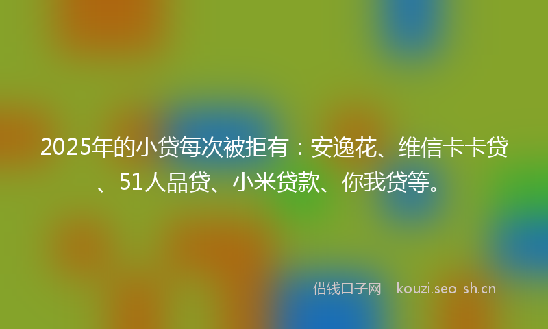 2025年的小贷每次被拒有：安逸花、维信卡卡贷、51人品贷、小米贷款、你我贷等。