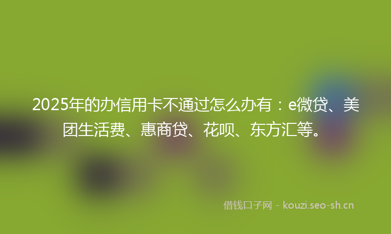 2025年的办信用卡不通过怎么办有：e微贷、美团生活费、惠商贷、花呗、东方汇等。