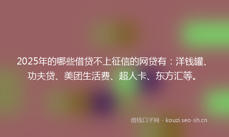 2025年的哪些借贷不上征信的网贷有：洋钱罐、功夫贷、美团生活费、超人卡、东方汇等。