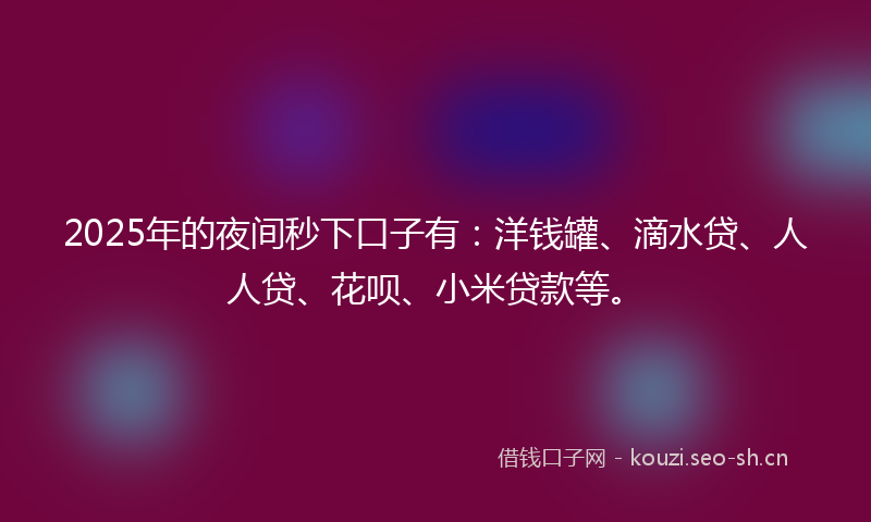 2025年的夜间秒下口子有：洋钱罐、滴水贷、人人贷、花呗、小米贷款等。