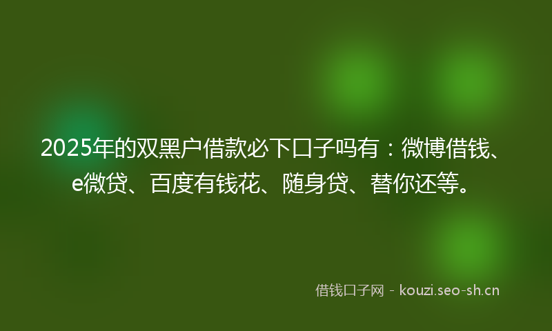 2025年的双黑户借款必下口子吗有：微博借钱、e微贷、百度有钱花、随身贷、替你还等。