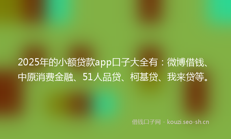 2025年的小额贷款app口子大全有：微博借钱、中原消费金融、51人品贷、柯基贷、我来贷等。