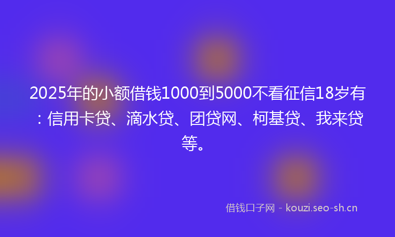 2025年的小额借钱1000到5000不看征信18岁有:信用卡贷、滴水贷、团贷网、柯基贷、我来贷等。