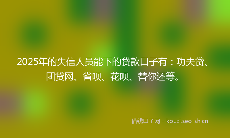 2025年的失信人员能下的贷款口子有：功夫贷、团贷网、省呗、花呗、替你还等。