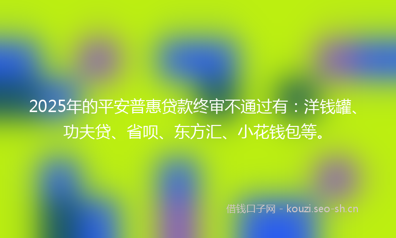 2025年的平安普惠贷款终审不通过有：洋钱罐、功夫贷、省呗、东方汇、小花钱包等。