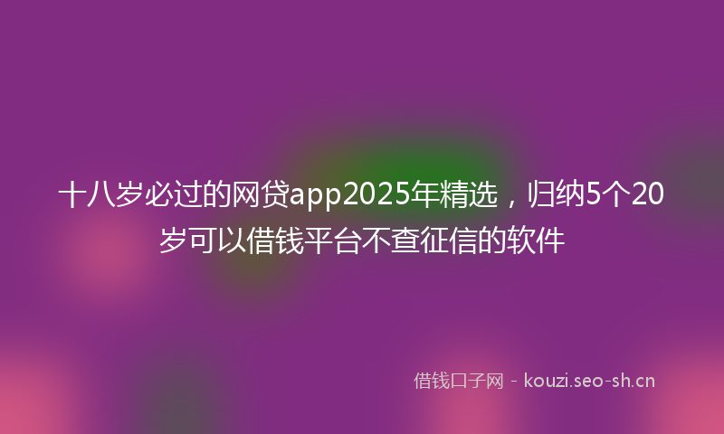 十八岁必过的网贷app2025年精选，归纳5个20岁可以借钱平台不查征信的软件