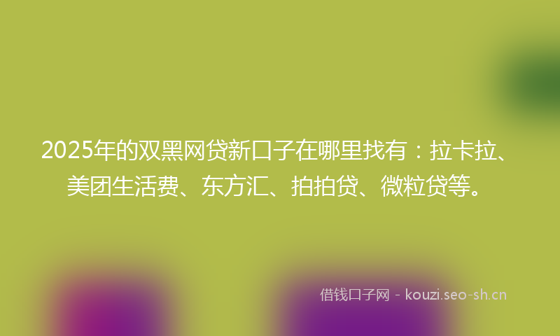 2025年的双黑网贷新口子在哪里找有：拉卡拉、美团生活费、东方汇、拍拍贷、微粒贷等。