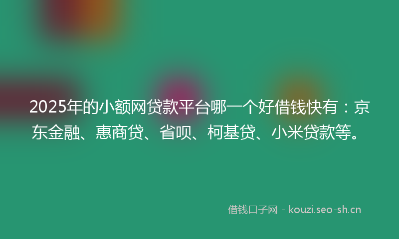 2025年的小额网贷款平台哪一个好借钱快有：京东金融、惠商贷、省呗、柯基贷、小米贷款等。