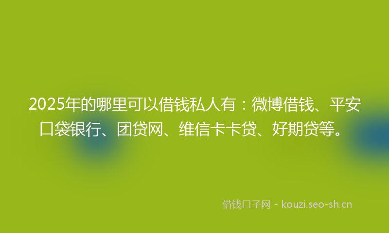 2025年的哪里可以借钱私人有：微博借钱、平安口袋银行、团贷网、维信卡卡贷、好期贷等。