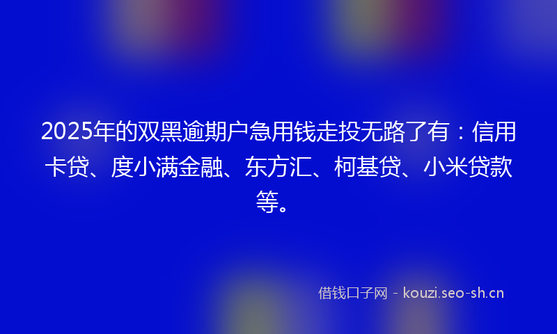 2025年的双黑逾期户急用钱走投无路了有：信用卡贷、度小满金融、东方汇、柯基贷、小米贷款等。