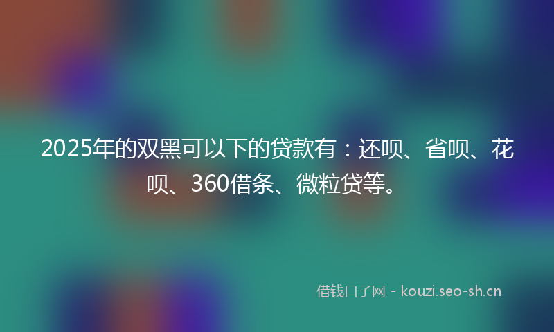 2025年的双黑可以下的贷款有：还呗、省呗、花呗、360借条、微粒贷等。