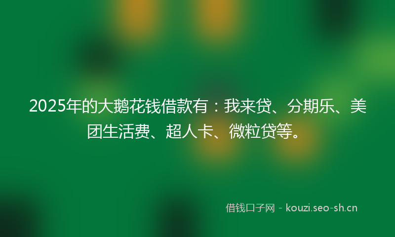 2025年的大鹅花钱借款有：我来贷、分期乐、美团生活费、超人卡、微粒贷等。