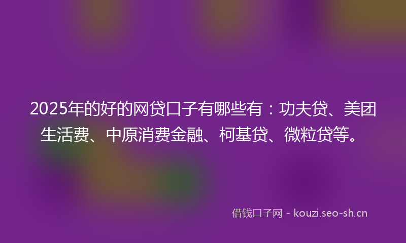 2025年的好的网贷口子有哪些有：功夫贷、美团生活费、中原消费金融、柯基贷、微粒贷等。