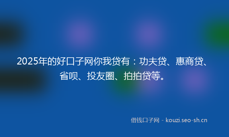 2025年的好口子网你我贷有：功夫贷、惠商贷、省呗、投友圈、拍拍贷等。