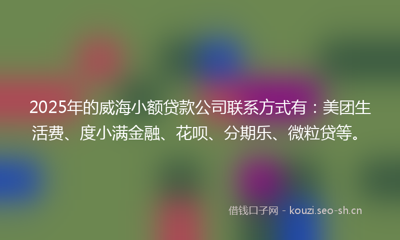 2025年的威海小额贷款公司联系方式有：美团生活费、度小满金融、花呗、分期乐、微粒贷等。