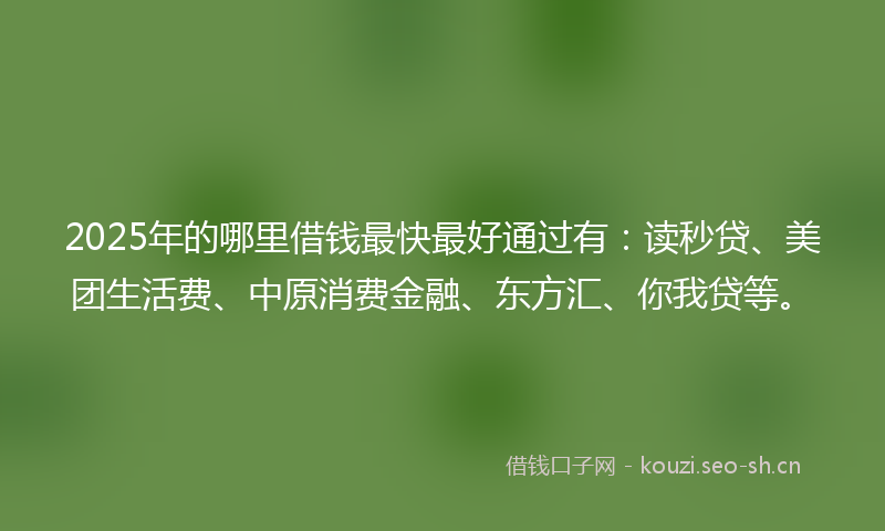 2025年的哪里借钱最快最好通过有：读秒贷、美团生活费、中原消费金融、东方汇、你我贷等。