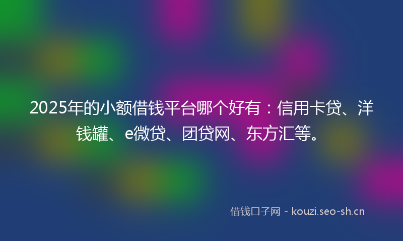 2025年的小额借钱平台哪个好有:信用卡贷、洋钱罐、e微贷、团贷网、东方汇等。