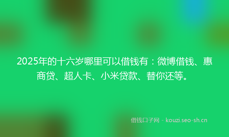 2025年的十六岁哪里可以借钱有:微博借钱、惠商贷、超人卡、小米贷款、替你还等。