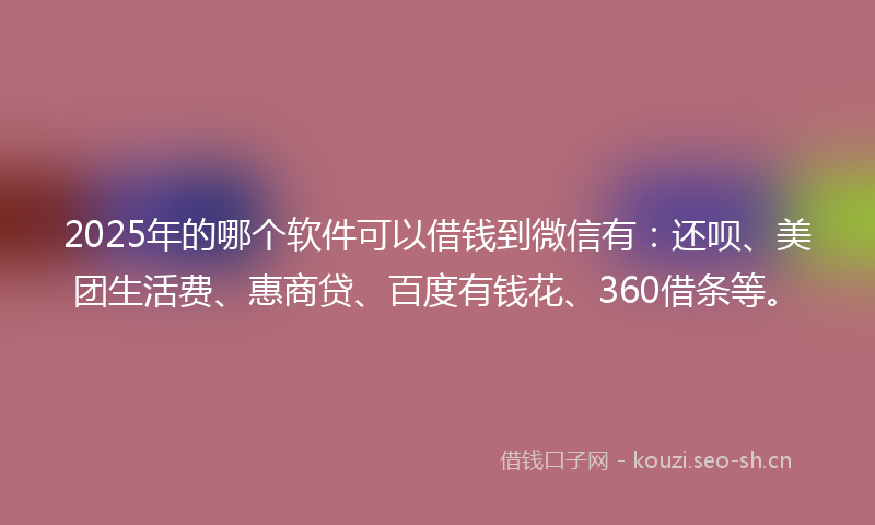 2025年的哪个软件可以借钱到微信有：还呗、美团生活费、惠商贷、百度有钱花、360借条等。