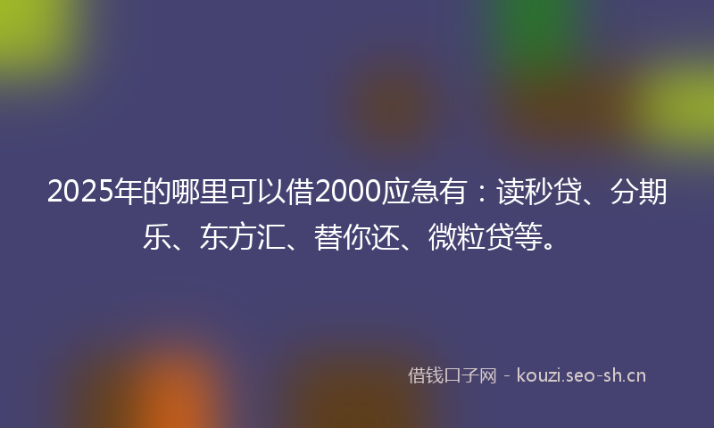 2025年的哪里可以借2000应急有：读秒贷、分期乐、东方汇、替你还、微粒贷等。