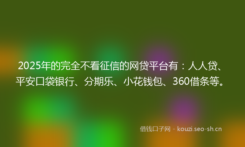 2025年的完全不看征信的网贷平台有：人人贷、平安口袋银行、分期乐、小花钱包、360借条等。