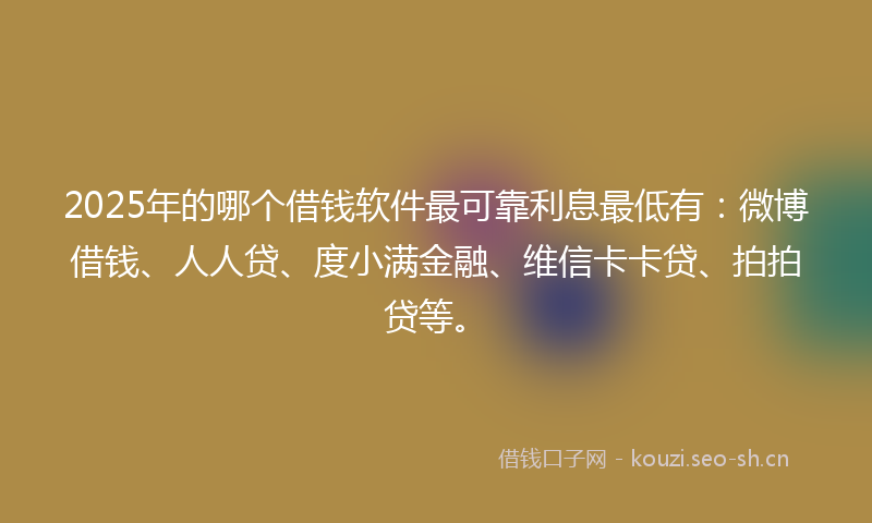 2025年的哪个借钱软件最可靠利息最低有：微博借钱、人人贷、度小满金融、维信卡卡贷、拍拍贷等。