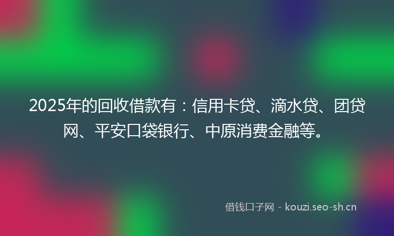 2025年的回收借款有：信用卡贷、滴水贷、团贷网、平安口袋银行、中原消费金融等。