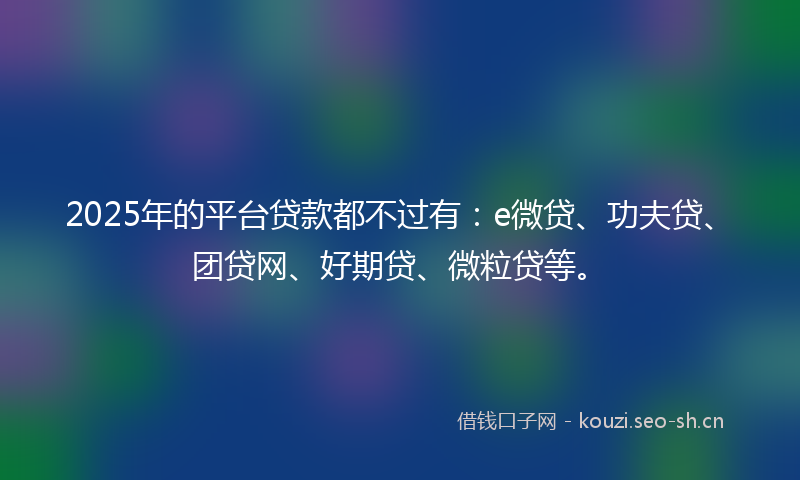 2025年的平台贷款都不过有：e微贷、功夫贷、团贷网、好期贷、微粒贷等。