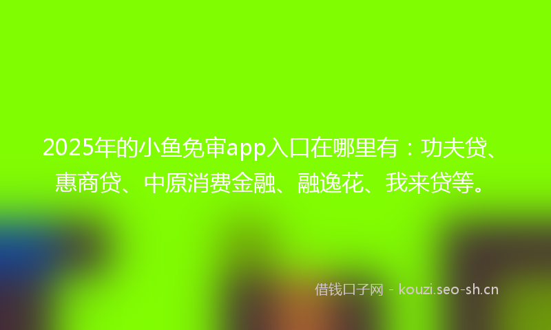 2025年的小鱼免审app入口在哪里有:功夫贷、惠商贷、中原消费金融、融逸花、我来贷等。