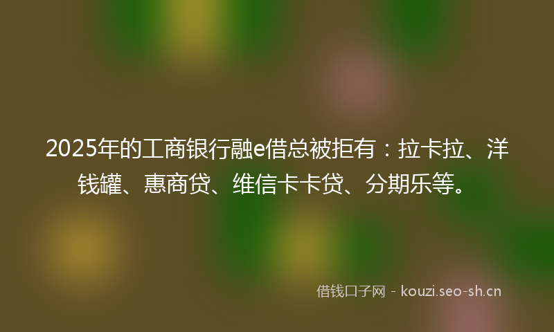 2025年的工商银行融e借总被拒有：拉卡拉、洋钱罐、惠商贷、维信卡卡贷、分期乐等。