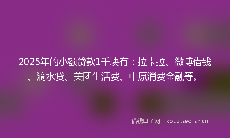 2025年的小额贷款1千块有:拉卡拉、微博借钱、滴水贷、美团生活费、中原消费金融等。