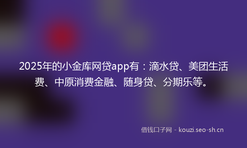 2025年的小金库网贷app有：滴水贷、美团生活费、中原消费金融、随身贷、分期乐等。