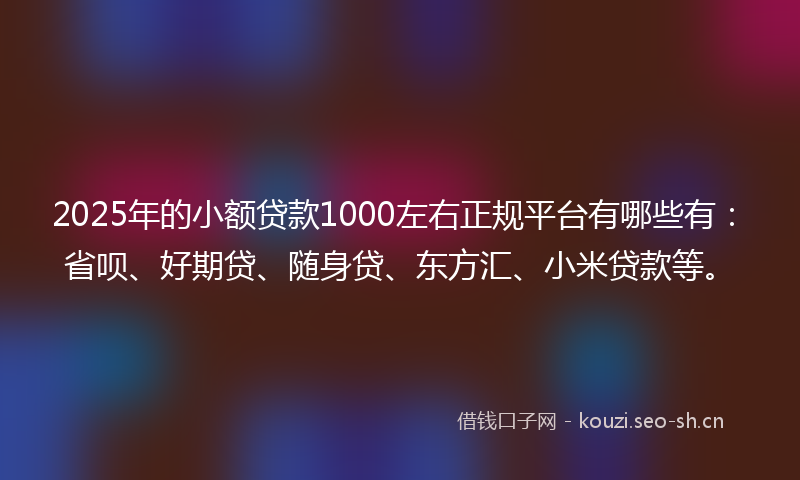 2025年的小额贷款1000左右正规平台有哪些有：省呗、好期贷、随身贷、东方汇、小米贷款等。