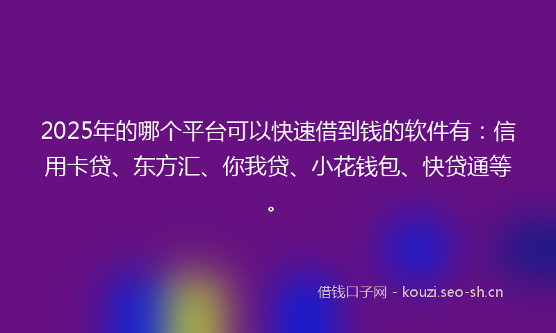 2025年的哪个平台可以快速借到钱的软件有：信用卡贷、东方汇、你我贷、小花钱包、快贷通等。