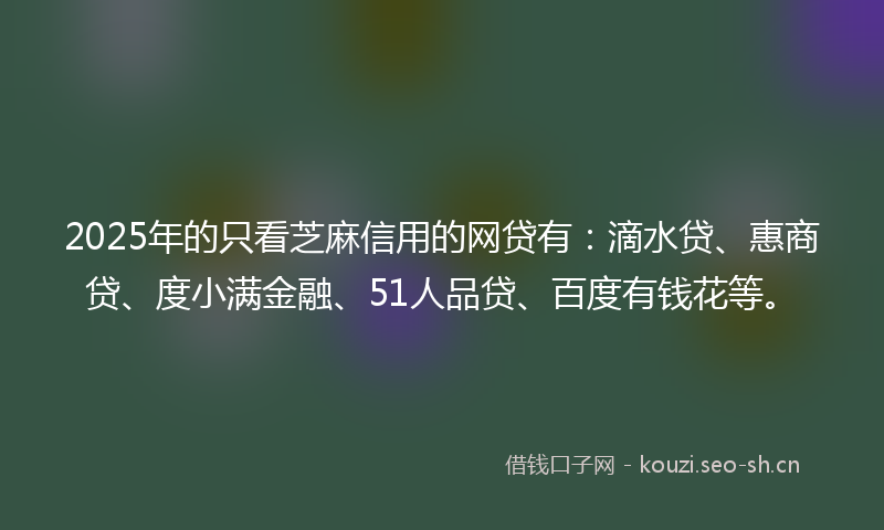 2025年的只看芝麻信用的网贷有：滴水贷、惠商贷、度小满金融、51人品贷、百度有钱花等。