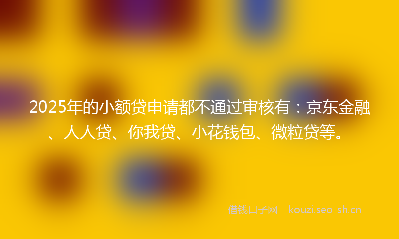 2025年的小额贷申请都不通过审核有：京东金融、人人贷、你我贷、小花钱包、微粒贷等。