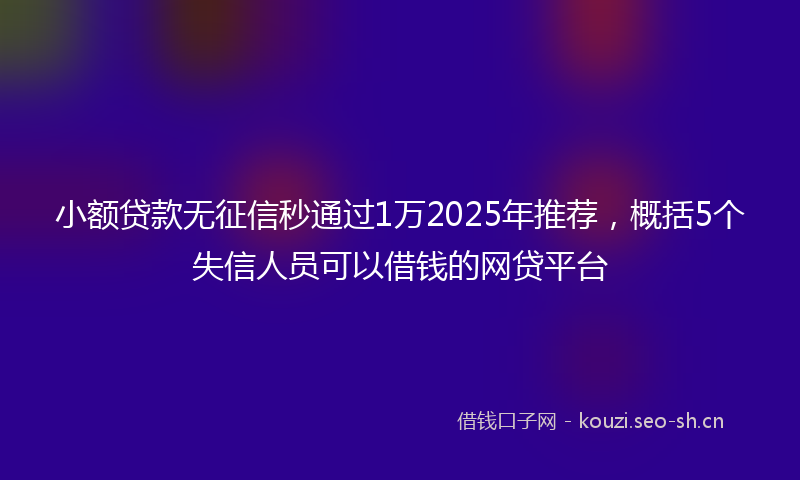 小额贷款无征信秒通过1万2025年推荐，概括5个失信人员可以借钱的网贷平台