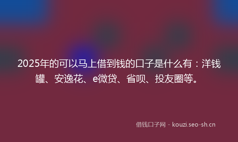 2025年的可以马上借到钱的口子是什么有：洋钱罐、安逸花、e微贷、省呗、投友圈等。