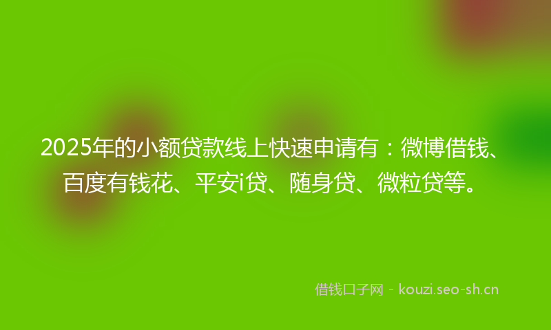 2025年的小额贷款线上快速申请有：微博借钱、百度有钱花、平安i贷、随身贷、微粒贷等。