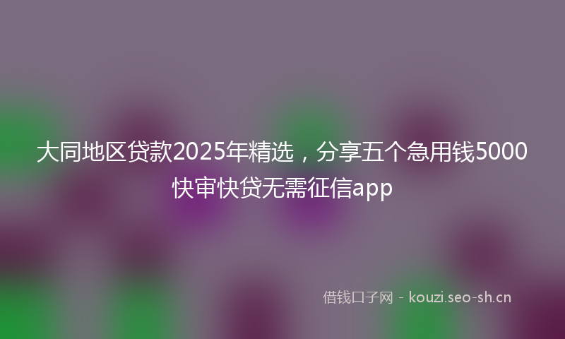 大同地区贷款2025年精选，分享五个急用钱5000快审快贷无需征信app